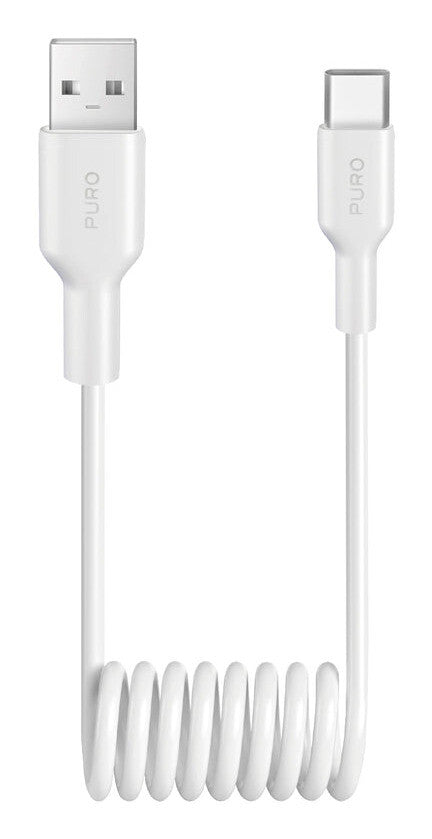 Puro 10W USB-A - USB-C Spiralkabel 1m - Hvid