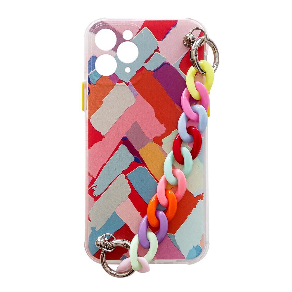 Farve Chain Case gel fleksible elastisk case cover med en kæde pendant til Samsung Galaxy A72 4G flerfarvet (3)