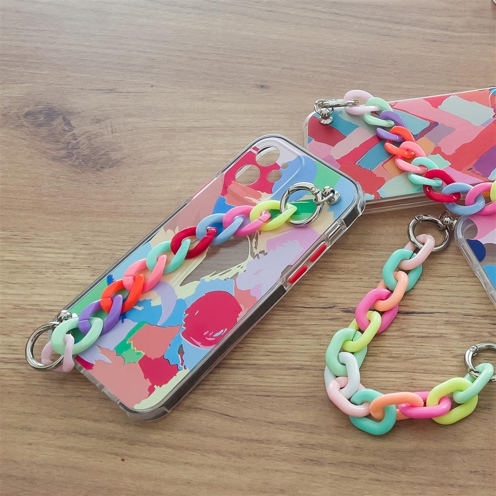 Farve Chain Case gel fleksible elastisk case cover med en kæde pendant til Samsung Galaxy A72 4G flerfarvet (3)