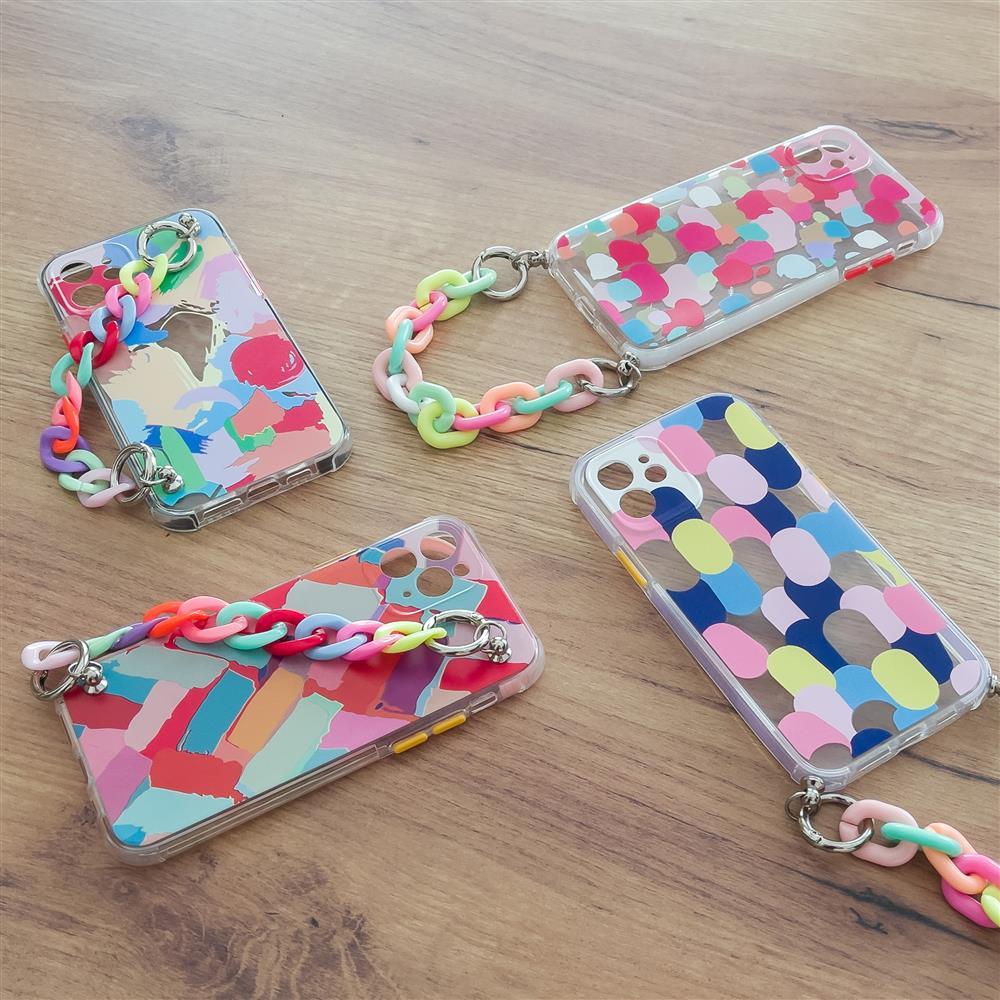 Farve Chain Case gel fleksible elastisk case cover med en kæde pendant til Samsung Galaxy A72 4G flerfarvet (3)