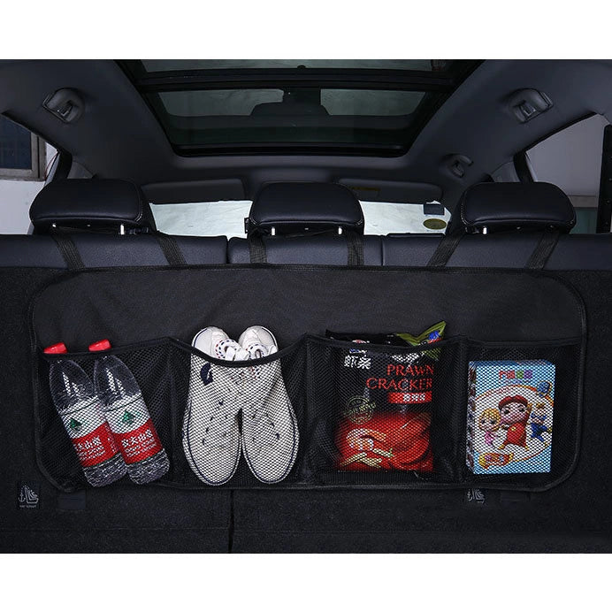 Car organizer for the rear seat backrest for the trunk black
