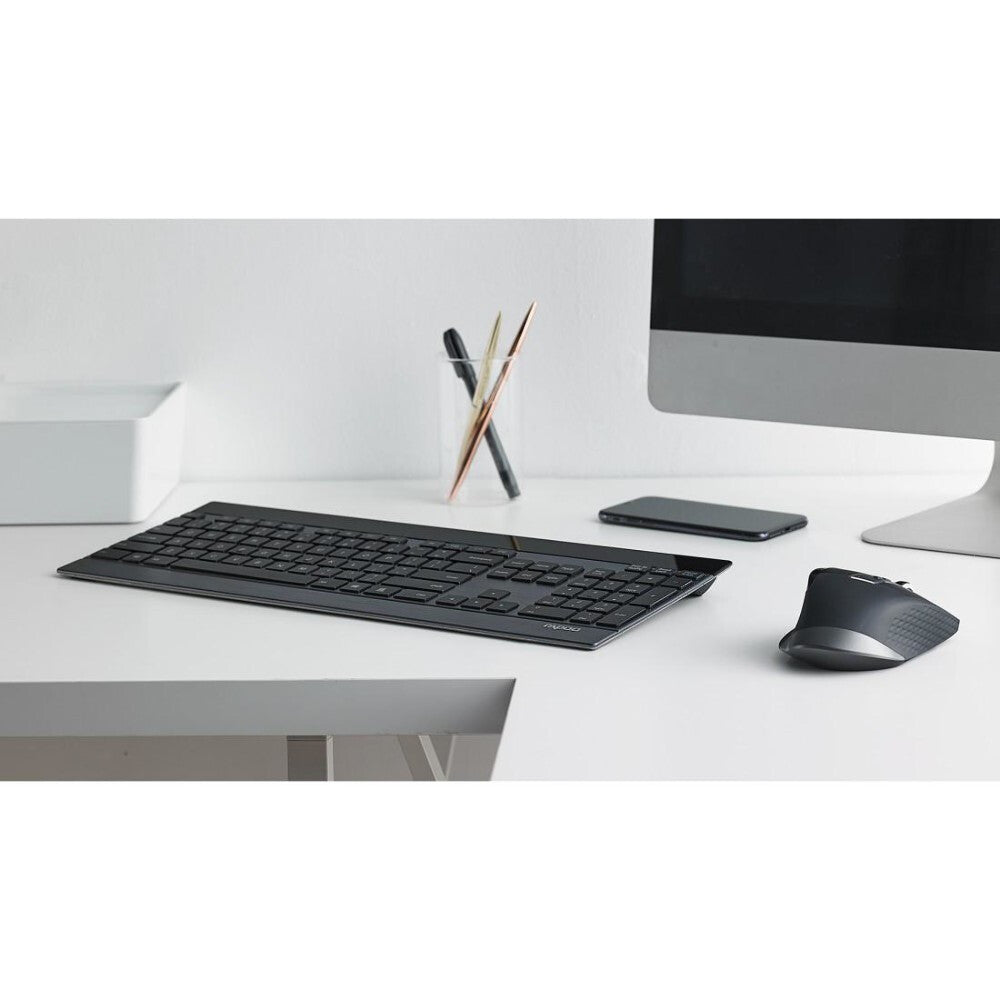 Rapoo 9900M tastatur Mus inkluderet Universel RF trådløs + Bluetooth Nordisk Sort