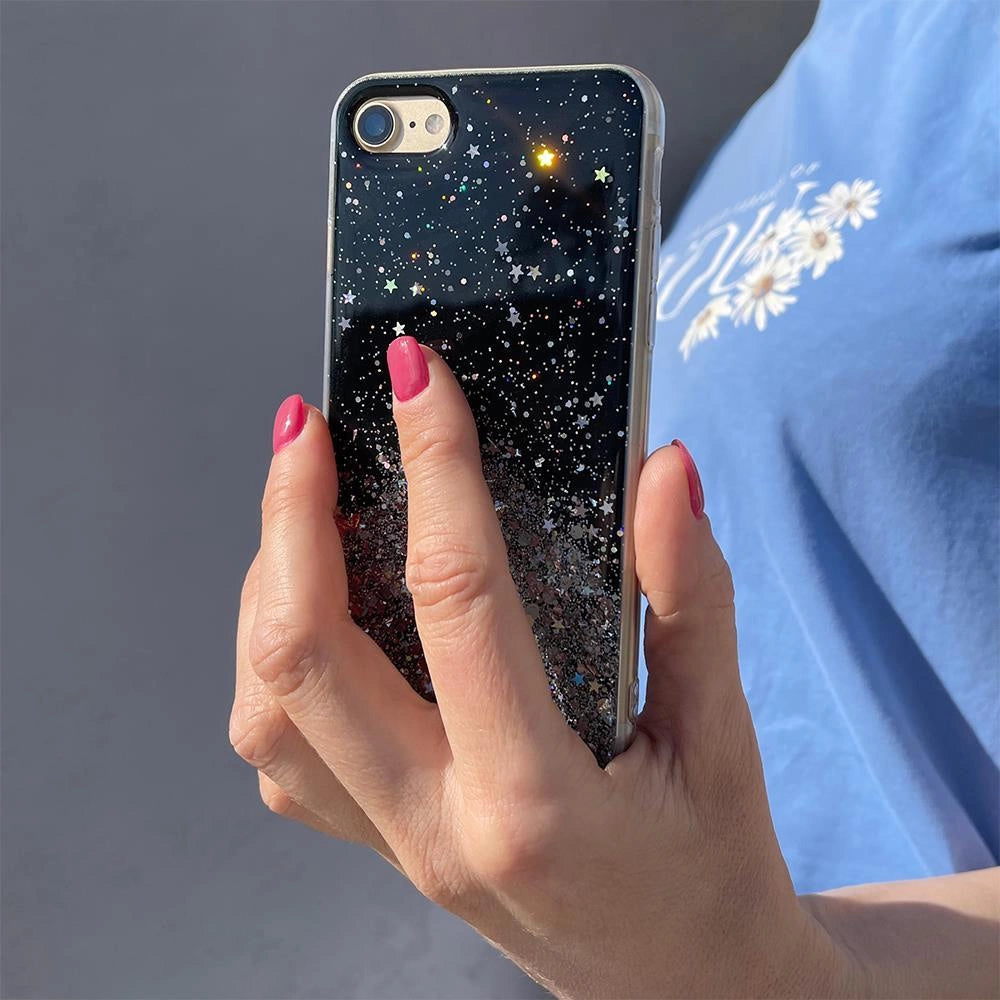 Star Glitter Shining Cover til iPhone 13 Pro sort