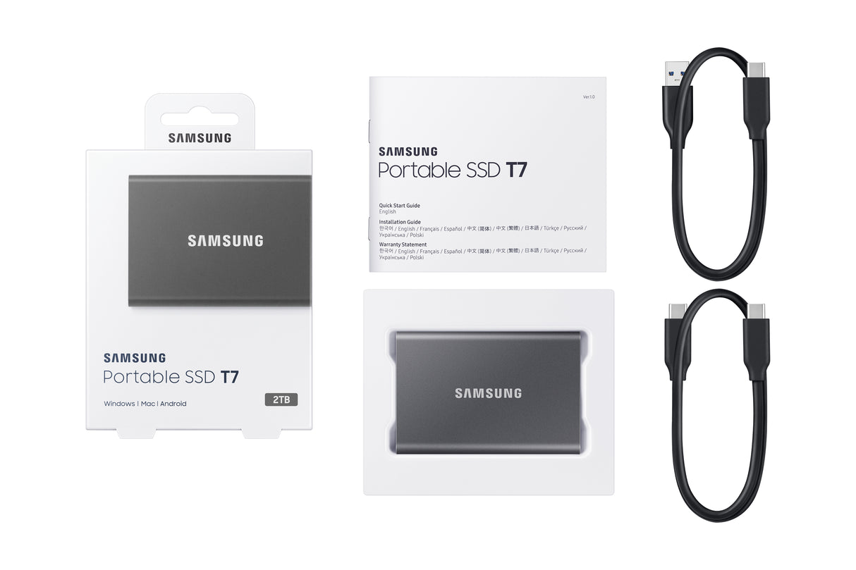 Samsung Portable SSD T7 2 TB USB Type-C 3.2 Gen 2 (3.1 Gen 2) Grå