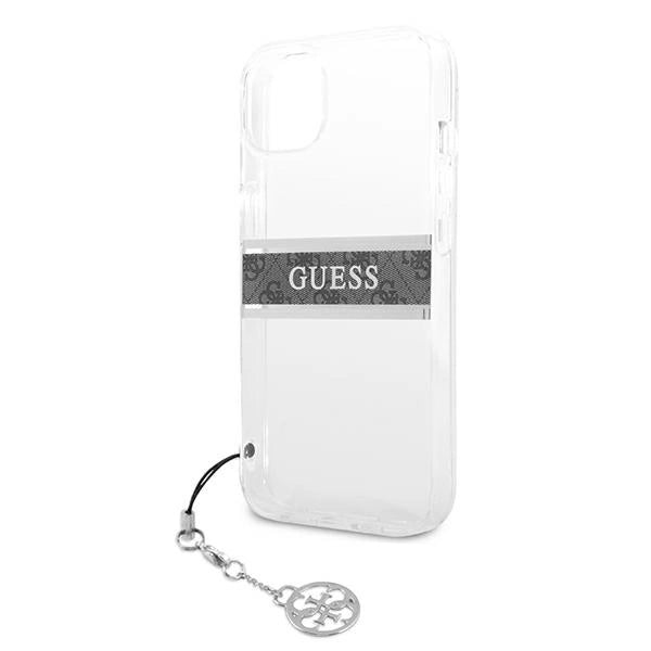 Guess GUHCP13SKB4GGR iPhone 13 mini 5.4" Transparent hardcase 4G Gray Strap Charm