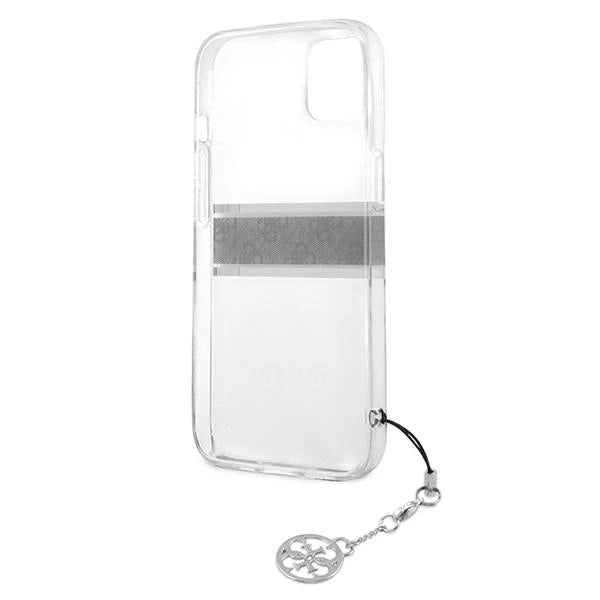 Guess GUHCP13SKB4GGR iPhone 13 mini 5.4" Transparent hardcase 4G Gray Strap Charm