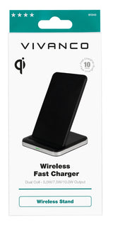 Vivanco QICHARSTANDVV10 Smartphone Aluminium, Sort USB Trådløs opladning Hurtig opladning Indendørs