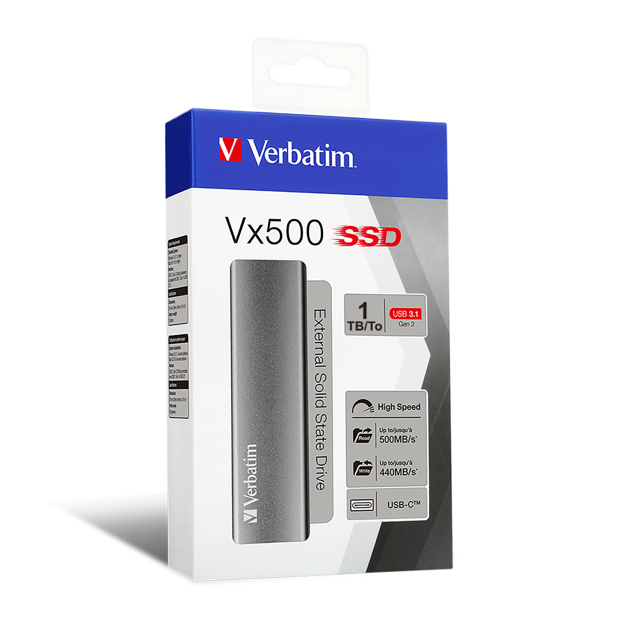 Verbatim Vx500 1 TB USB Type-C 3.2 Gen 2 (3.1 Gen 2) Sølv