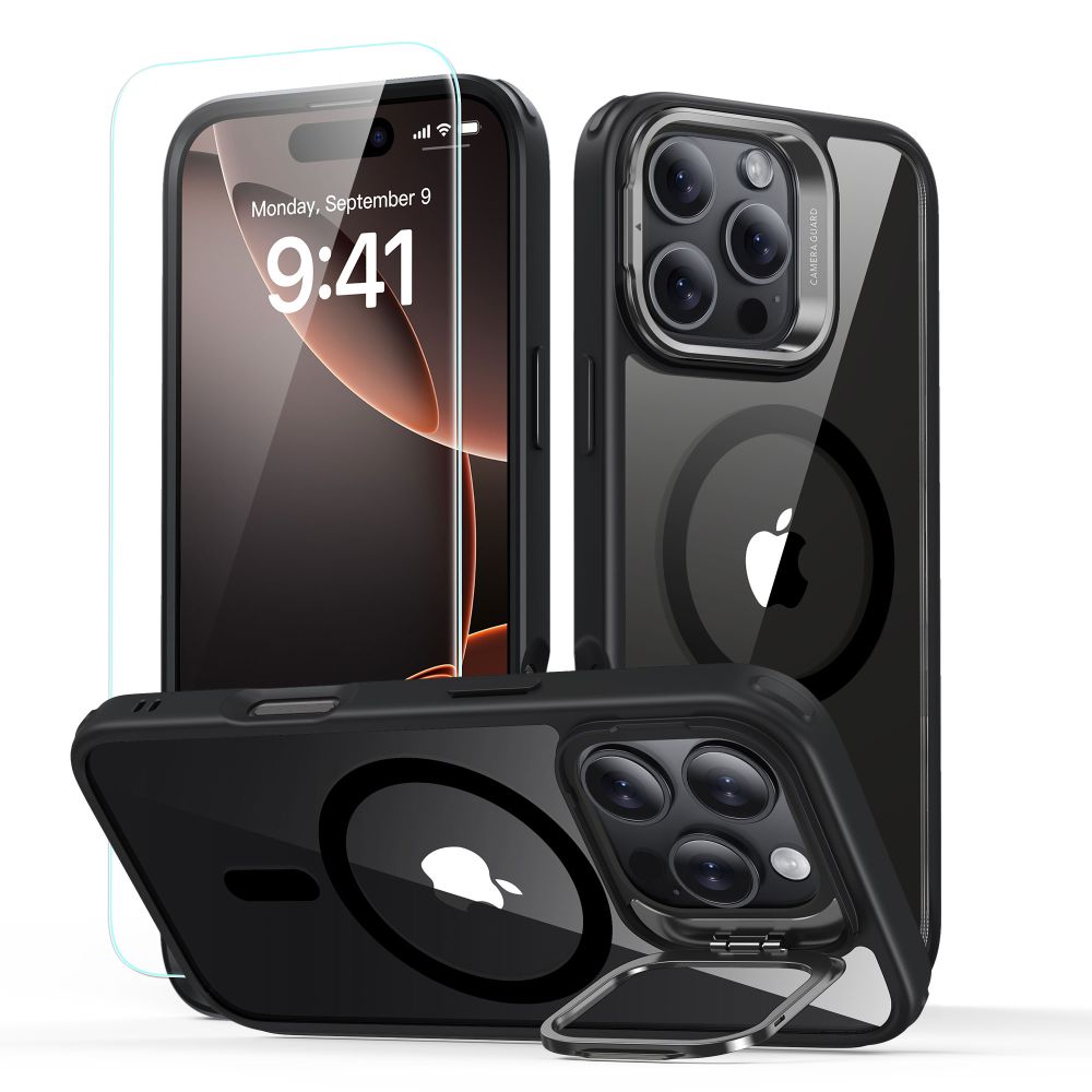 Esr Classic Hybrid Stænder Halolock Magsafe & Hærdet Glas Iphone 16 Pro Klar/Sort