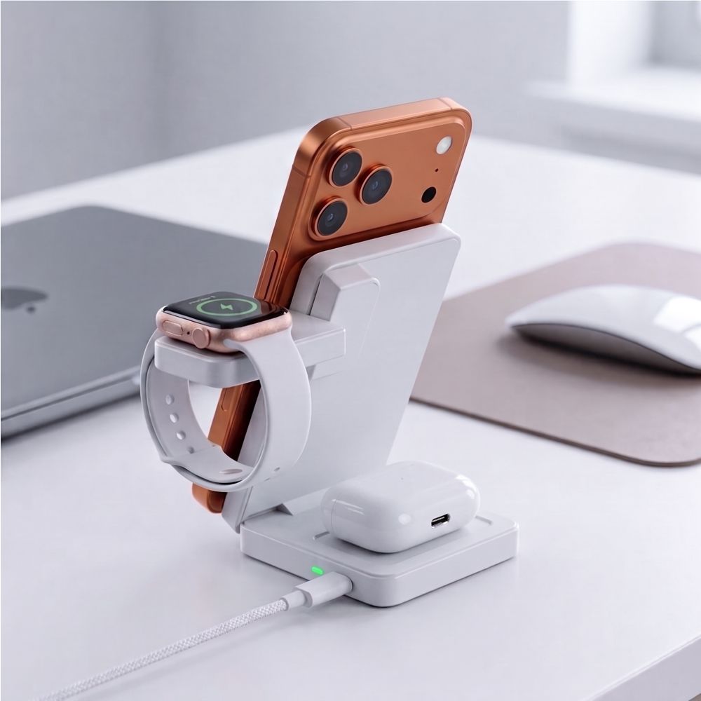 Tech Protect A56 3 I 1 Magnetisk Magsafe Trådløs Oplader 25 W Qi2.2 Hvid