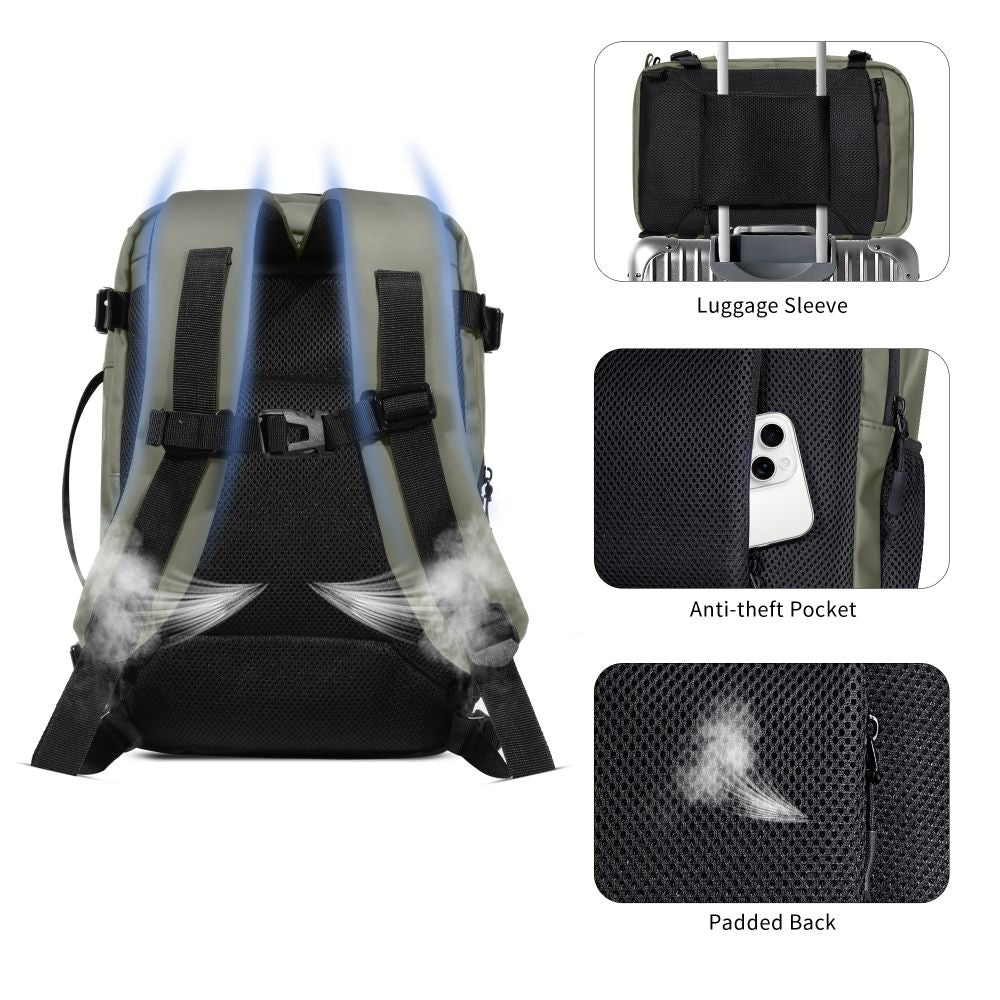 Tech Protect Defender S50 Ryanair & Wizzair Rejse Laptop Rygsæk 20 L 40x20x25 Olivengrøn