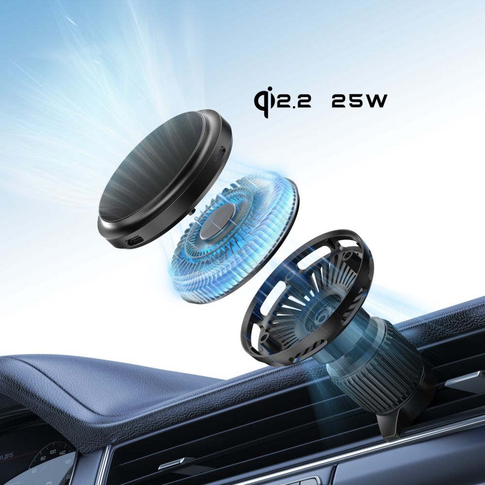 Tech Protect V9 Arcticboost Magnetisk Magsafe Dashboard & Ventilation Trådløs Opladder Til Bilholder 25 W Qi2.2 Sort