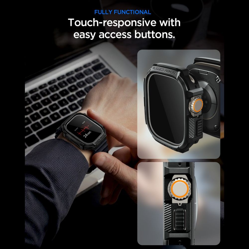 Spigen Rugged Armor & Hærdet Glas Til Apple Watch Ultra 1 / 2 / 3 / 4 (49 Mm) Matsort