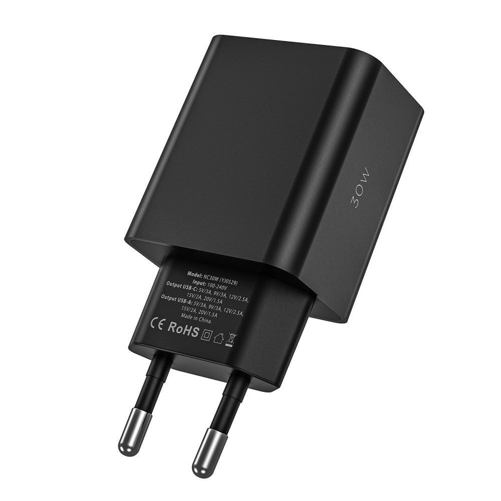 Tech Protect Nc30 W 2 Port Netværksopladder Pd 30 W / Qc3.0 Sort
