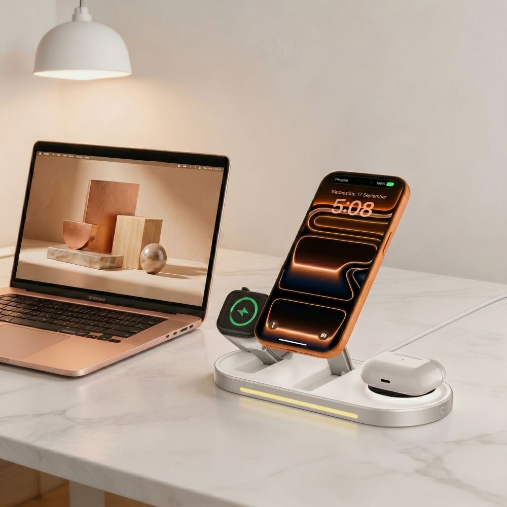Tech Protect A51 Arcticboost 3 I 1 Magnetisk Mag Safe Trådløs Oplader 25 W Qi2.2 Hvid