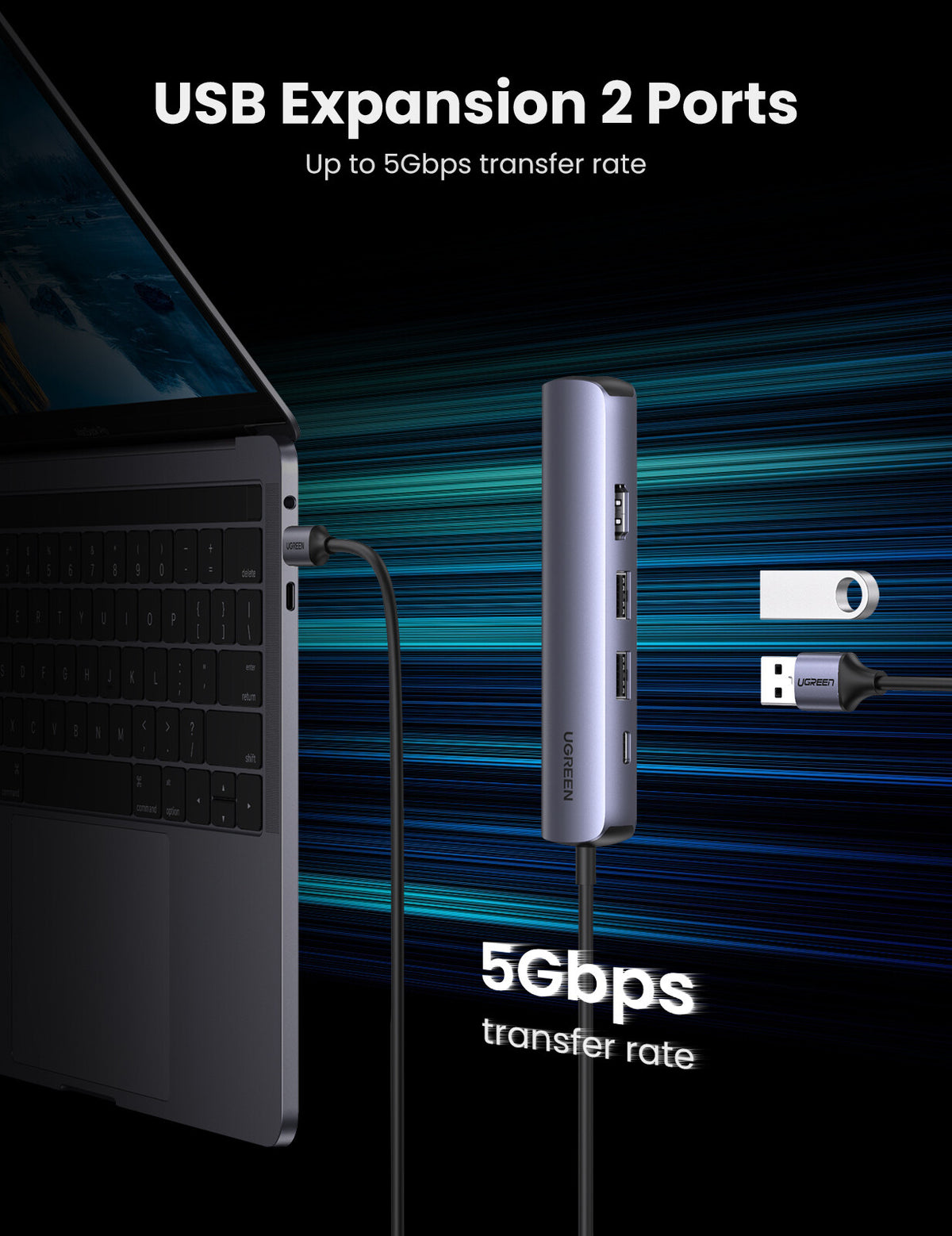 Ugreen 10919 dockingstation Ledningsført USB 3.2 Gen 1 (3.1 Gen 1) Type-C Grå