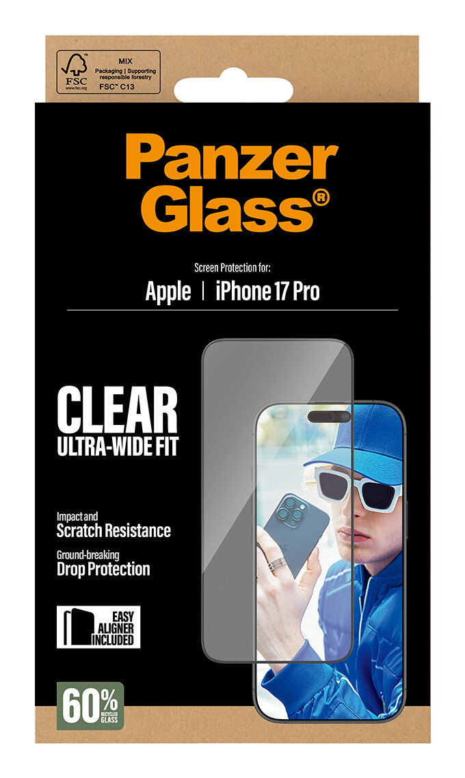 PanzerGlass ® Skærmbeskyttelse iPhone 17 Pro | Ultra-Wide Fit m. EasyAligner