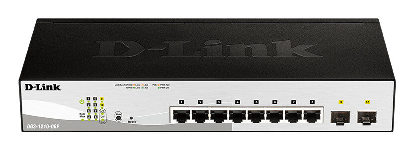 D-Link DGS-1210-08P Administreret L2 Gigabit Ethernet (10/100/1000) Strøm over Ethernet (PoE) Sort