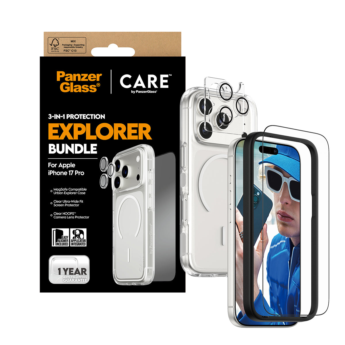 PanzerGlass ® | CARE by ® 3-in-1 Explorer Pakke iPhone 17 Pro