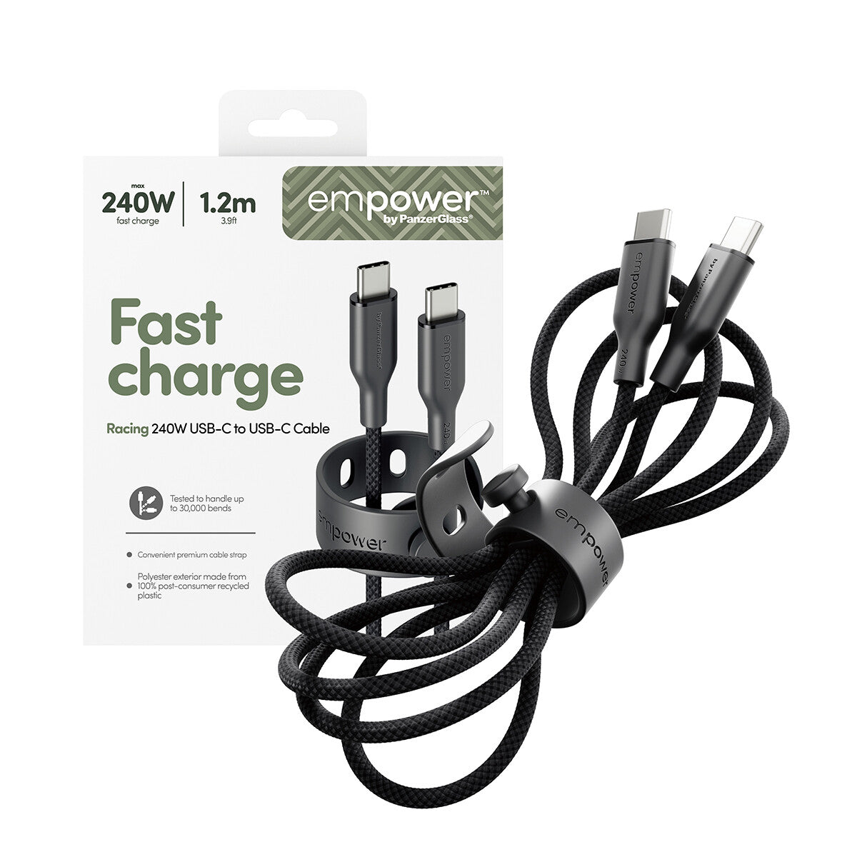 PanzerGlass empower™ by ® Racing 240W USB-C to USB-C Kabel | USB 2.0 | 1.2M | Space Black