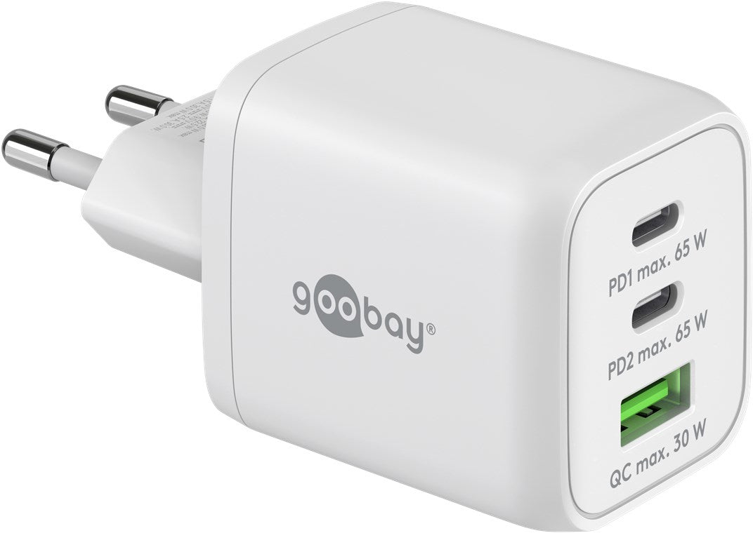 Goobay Multiport GaN Adapter 65Watt 2xUSB-C + 1xUSB-A Hvid