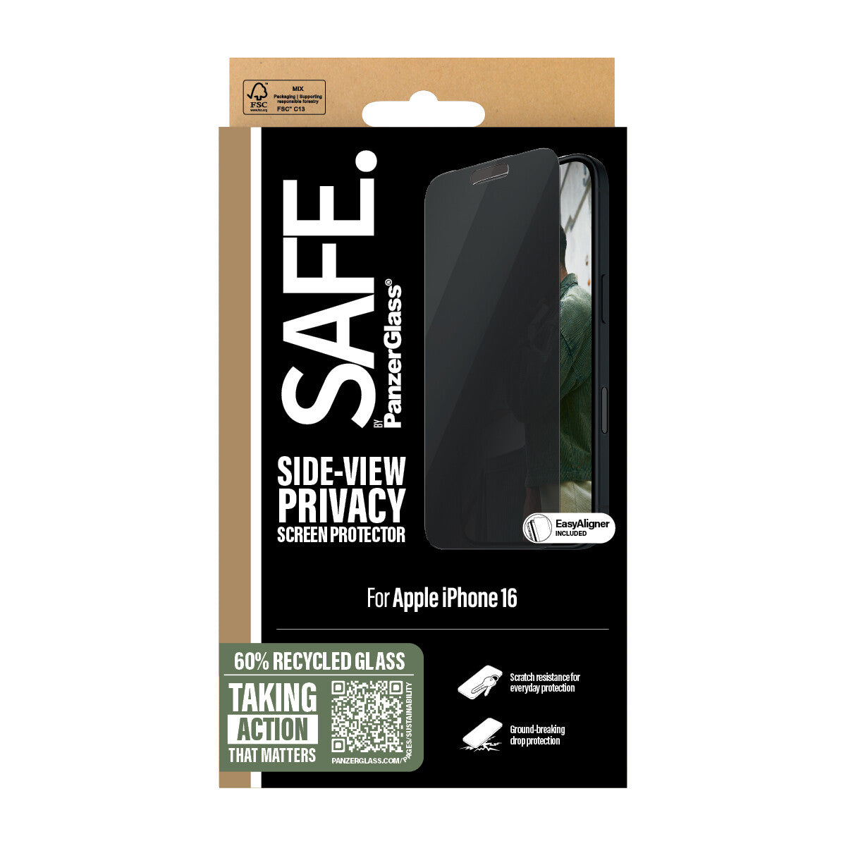 PanzerGlass SAFE. by ® 2-Way Privacy Skærmbeskyttelse iPhone 16 | 15 | Ultra-Wide Fit