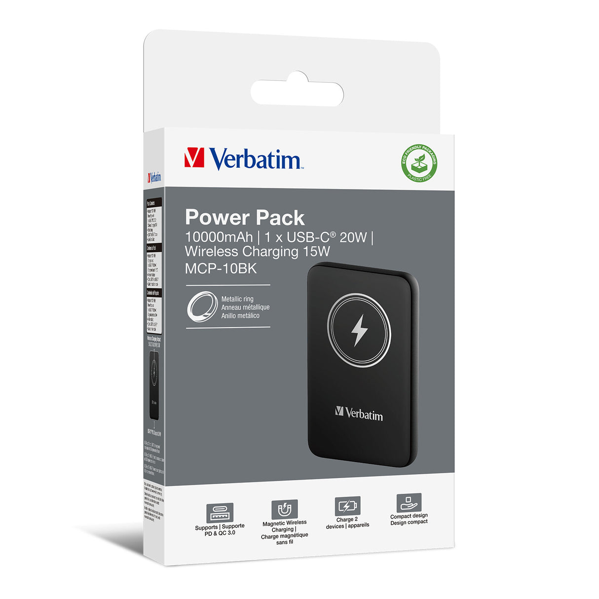 Verbatim Charge 'n' Go Lithium polymer (LiPo) 10000 mAh Trådløs opladning Sort