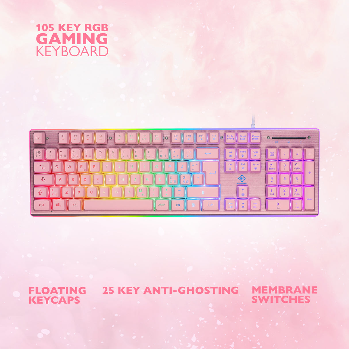 Deltaco Gaming PK75 keyboard nordic, pink