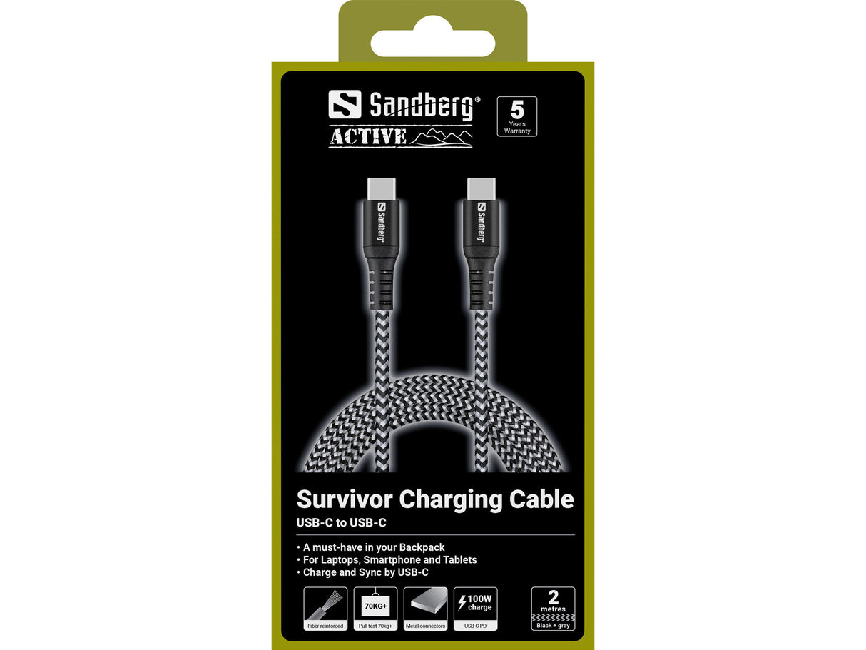 Sandberg 441-67 USB-kabel USB 2.0 2 m USB C 100 W Sort, Hvid