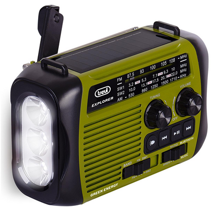 TREVI EXPLORER, Bærbar dynamo- og solar FM-radio med Powerbank (Grå)