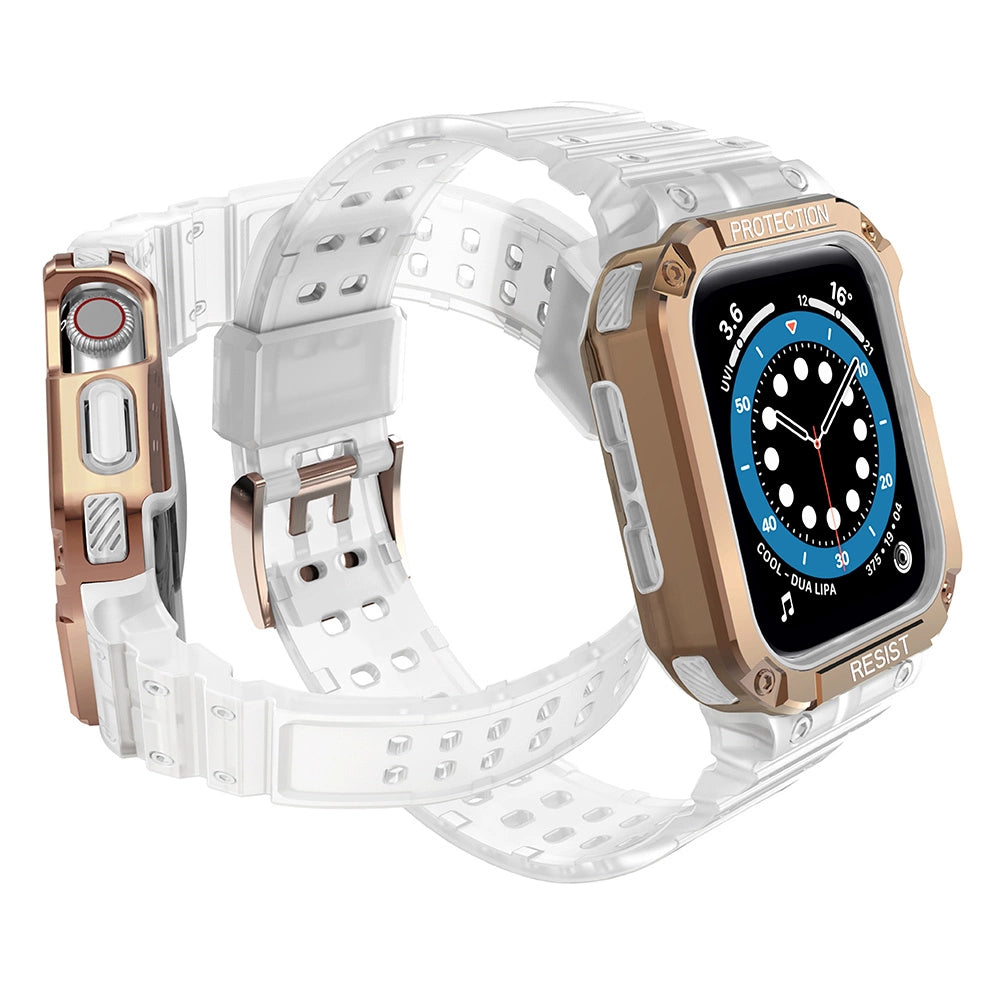 Beskyttelse Strap Band til Apple Watch 42/44/45mm Armored Case Strap - Transparent, Rose Gold