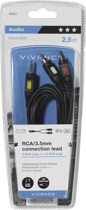 Vivanco VVAJACK2RCA25MMK lydkabel 2,5 m 2 x RCA 3.5mm Sort