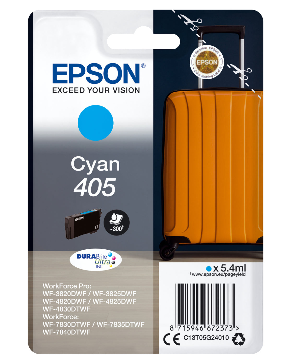 Epson Cyan 405 DURABrite Ultra Ink blækpatron 1 stk Original Standard udbytte Blå