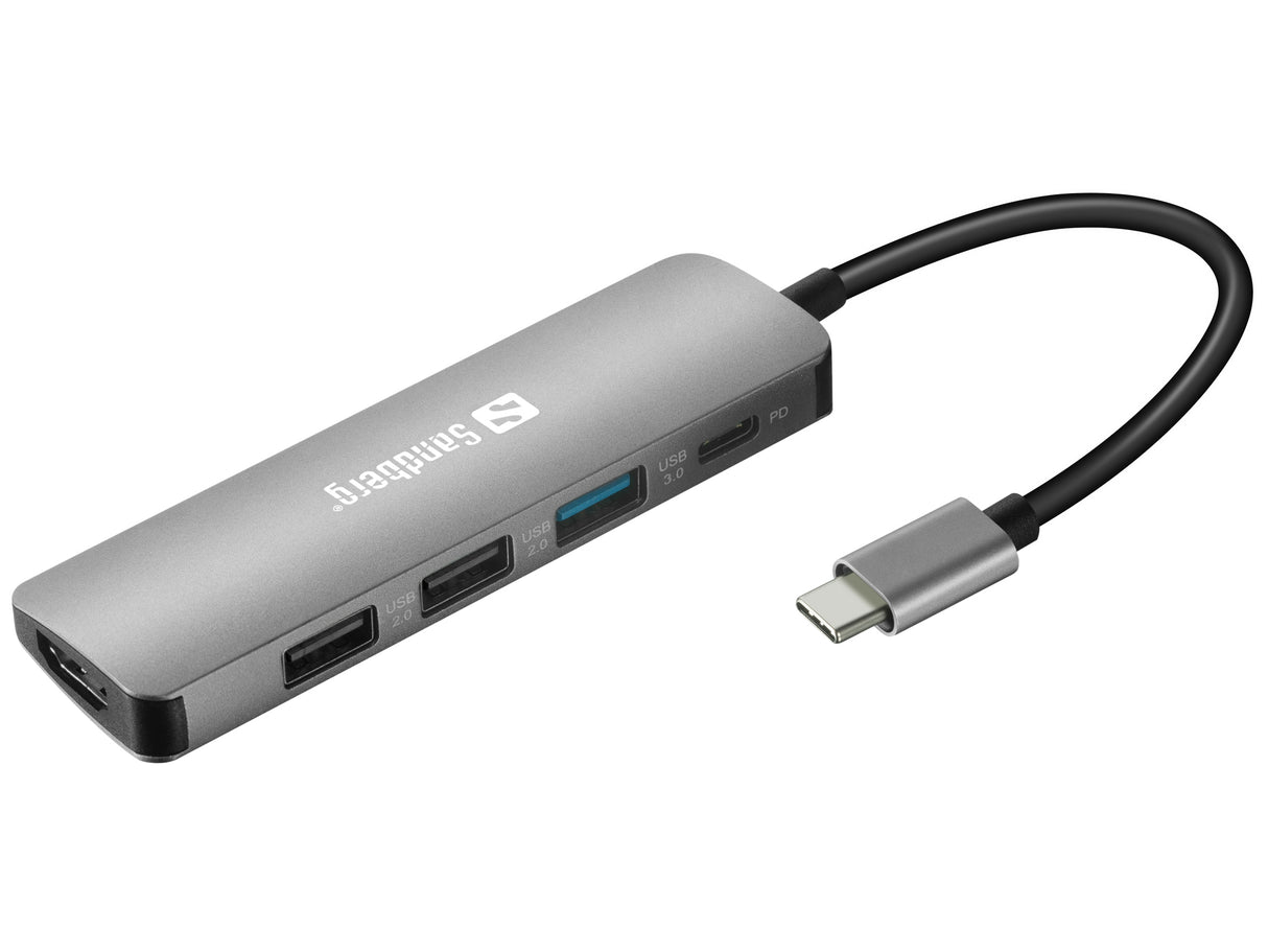 USB-C Dock HDMI+3xUSB+PD 100W, Alu