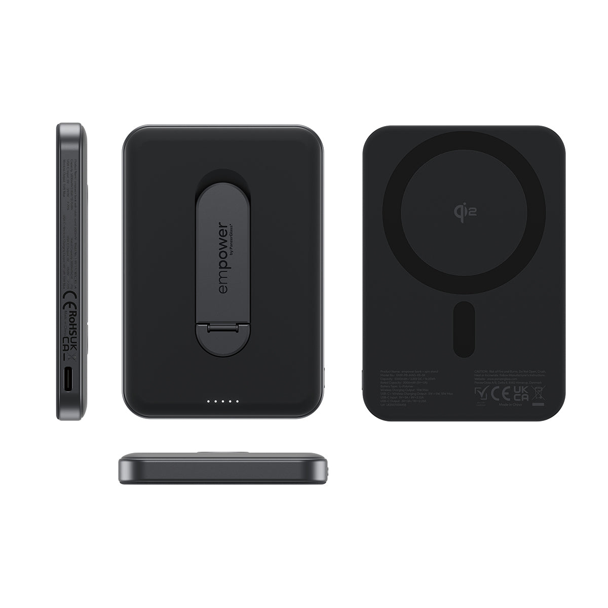 empower by PanzerGlass Powerbank m. Spin Stand trådløs opladning 5000mAh Space Black