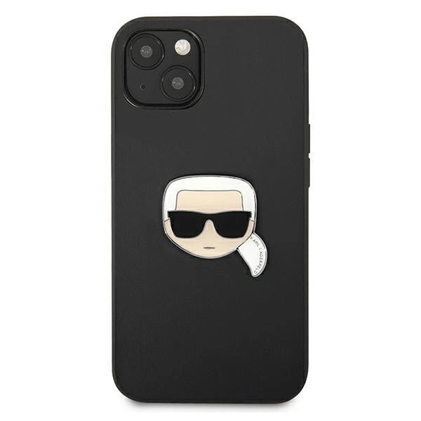 Karl Lagerfeld Leather Ikonik Karl's Head Metal Case for iPhone 13 mini - Black