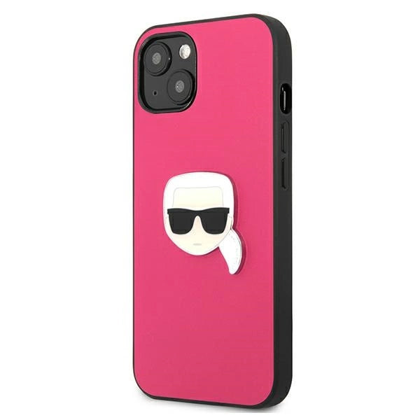 Karl Lagerfeld Leather Ikonik Karl's Head Metal Case for iPhone 13 mini - Pink