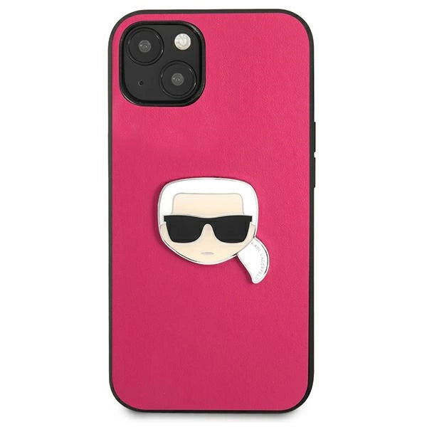 Karl Lagerfeld Leather Ikonik Karl's Head Metal Case for iPhone 13 mini - Pink