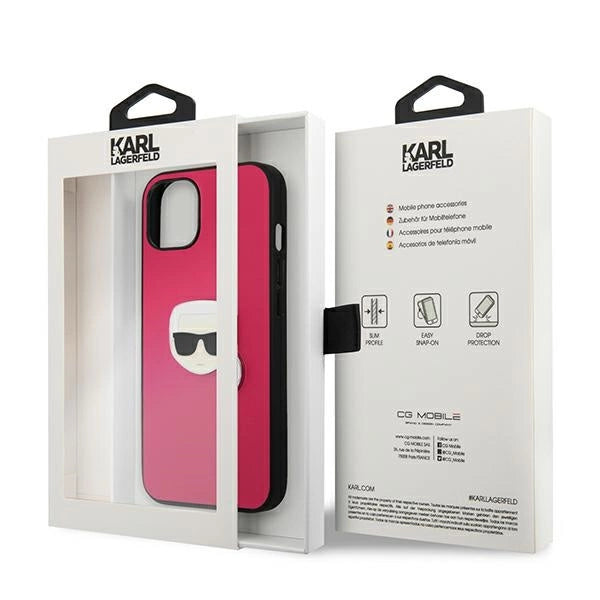 Karl Lagerfeld Leather Ikonik Karl's Head Metal Case for iPhone 13 mini - Pink