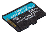 Kingston Technology 64 GB microSDXC Canvas Go! Plus Gen4 200MB/s A2 U3 V30-kort + adapter