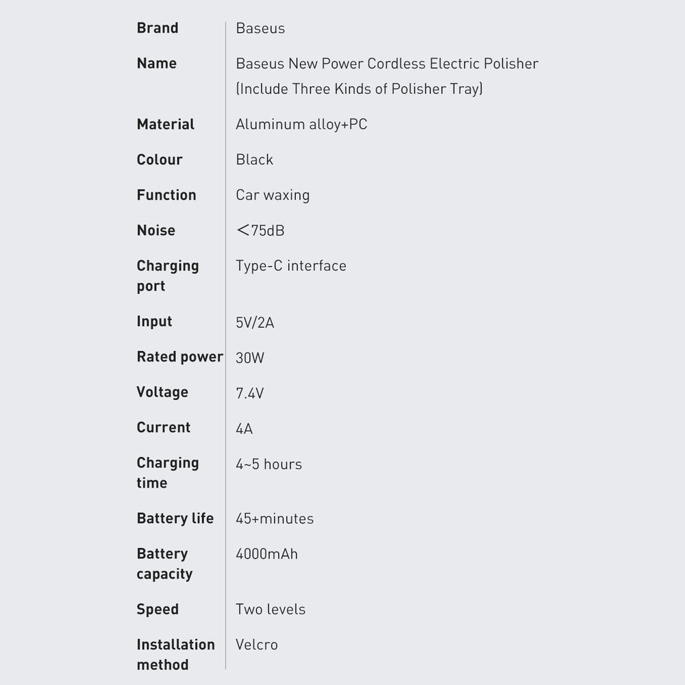 Baseus trådløs elektrisk poleringsmaskine 30W 4000mAh sort (CRDLQ-B01)