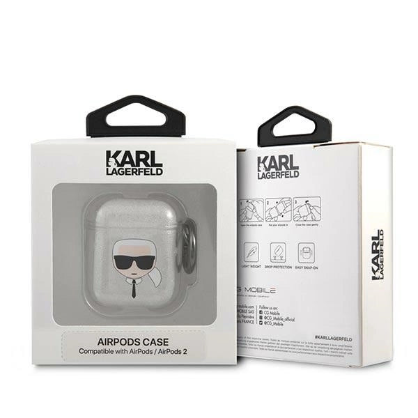 Karl Lagerfeld Glitter Karl's Head case for AirPods 1/2 - silver