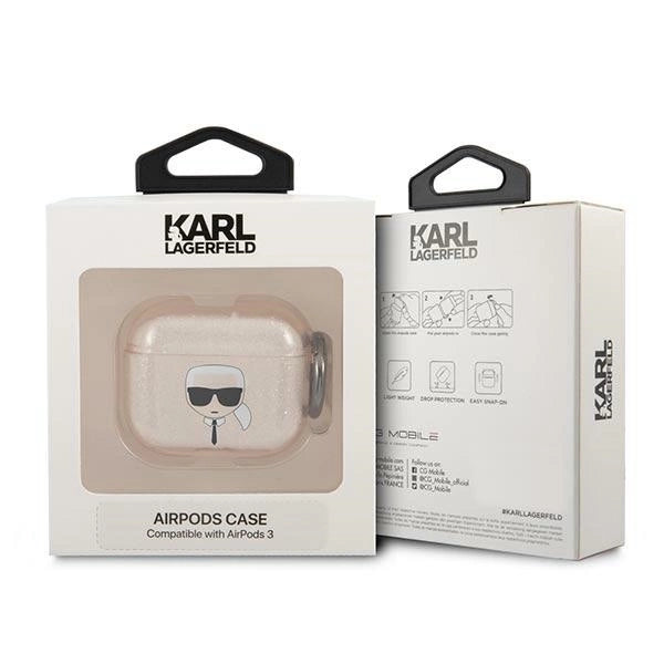 Karl Lagerfeld Glitter Karl's Head Case for AirPods 3 - Gold