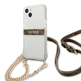 Guess GUHCP13SKC4GBGO iPhone 13 mini 5.4" Transparent hardcase 4G Brown Strap Gold Chain