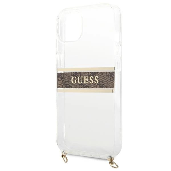 Guess GUHCP13SKC4GBGO iPhone 13 mini 5.4" Transparent hardcase 4G Brown Strap Gold Chain