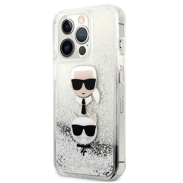 Karl Lagerfeld Liquid Glitter Karl&Choupette Head case for iPhone 13 Pro / iPhone 13 - silver