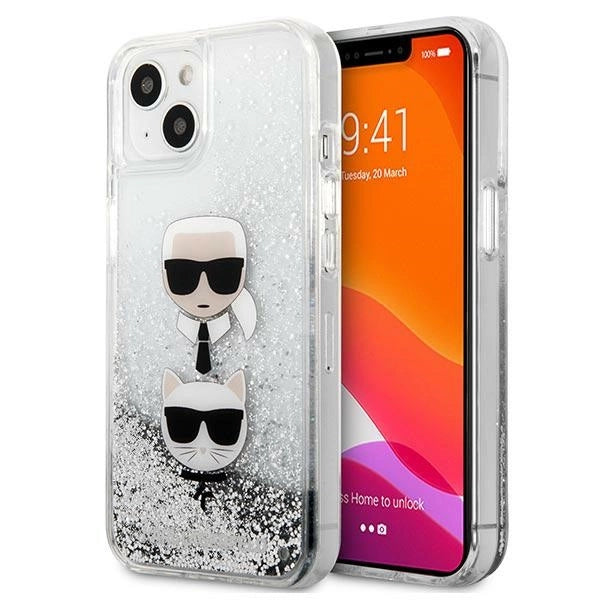 Karl Lagerfeld Liquid Glitter Karl&Choupette Head case for iPhone 13 mini - silver