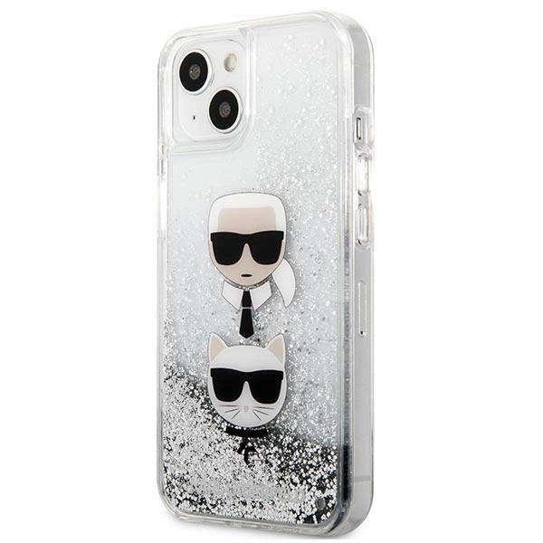 Karl Lagerfeld Liquid Glitter Karl&Choupette Head case for iPhone 13 mini - silver
