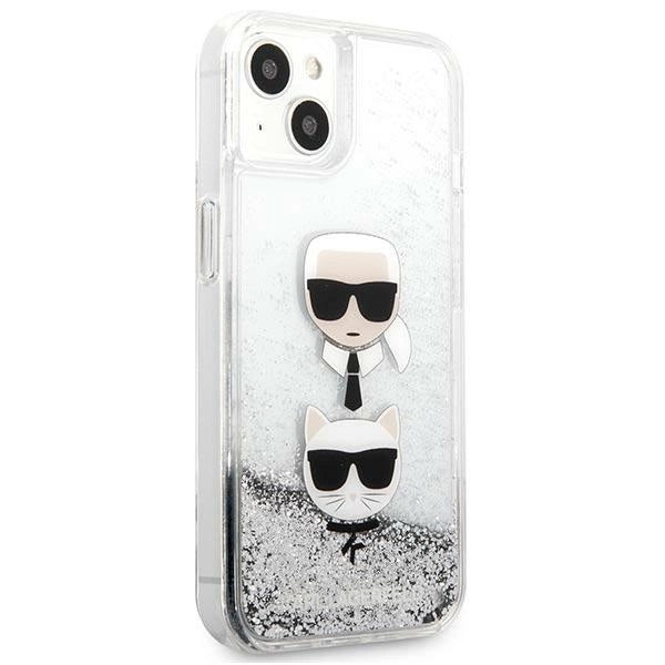 Karl Lagerfeld Liquid Glitter Karl&Choupette Head case for iPhone 13 mini - silver
