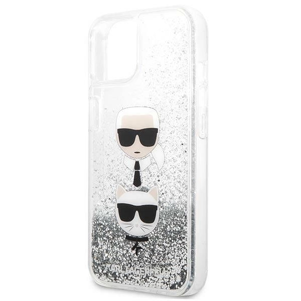 Karl Lagerfeld Liquid Glitter Karl&Choupette Head case for iPhone 13 mini - silver